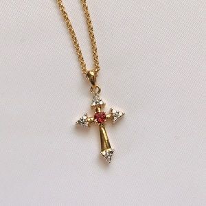 Rhodolite Garnet CZ Cross Necklace Gold Plated Easter